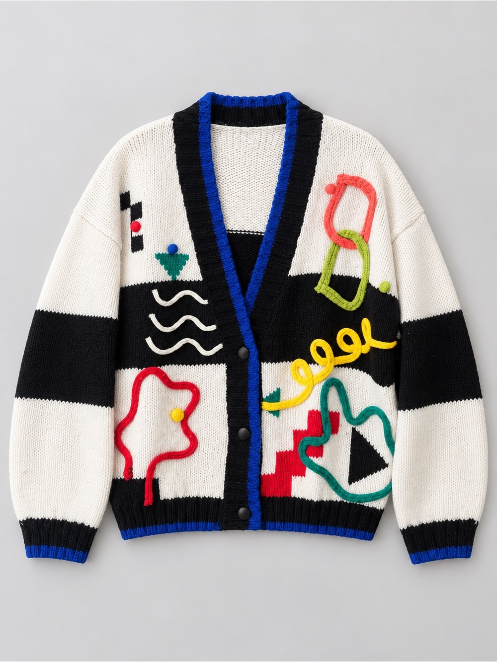 Vintage 80s Memphis Style Abstract Statement Cardigan Sweater | Size Medium